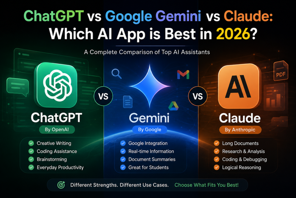 ChatGPT vs Google Gemini vs Claude: Which AI App Is Best in 2026?