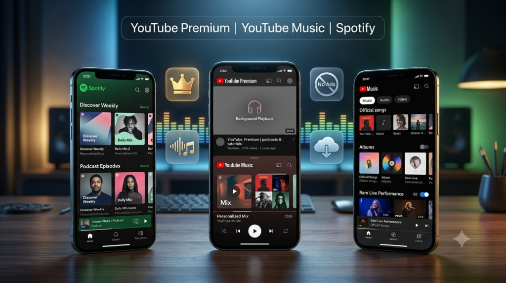 YouTube Premium vs YouTube Music vs Spotify: Best Music Streaming App 2026